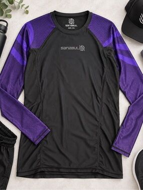 Sanabul Men’s 2XL Long Sleeve Compression Rash Guard Black Purple